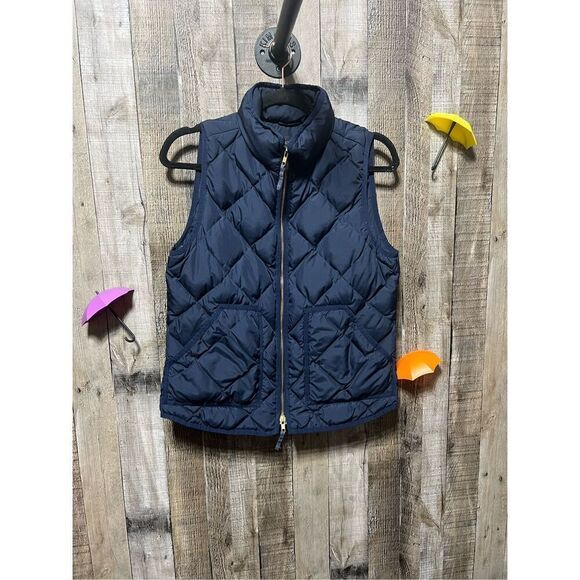 J Crew Puffer Vest Women's S Blue Quilted Down-Filled Sleeveless Full Zip Casual - Picture 1 of 5